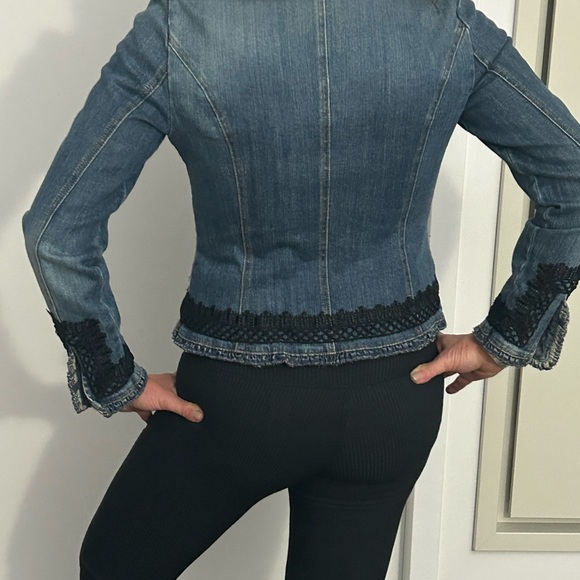 INC embellished Jean jacket. Awesome black lace and buttons. Casual to dressy - Picture 2 of 9
